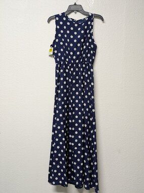 Blue and White Polka Dot Sleeveless Blouson Maxi Dress - XL